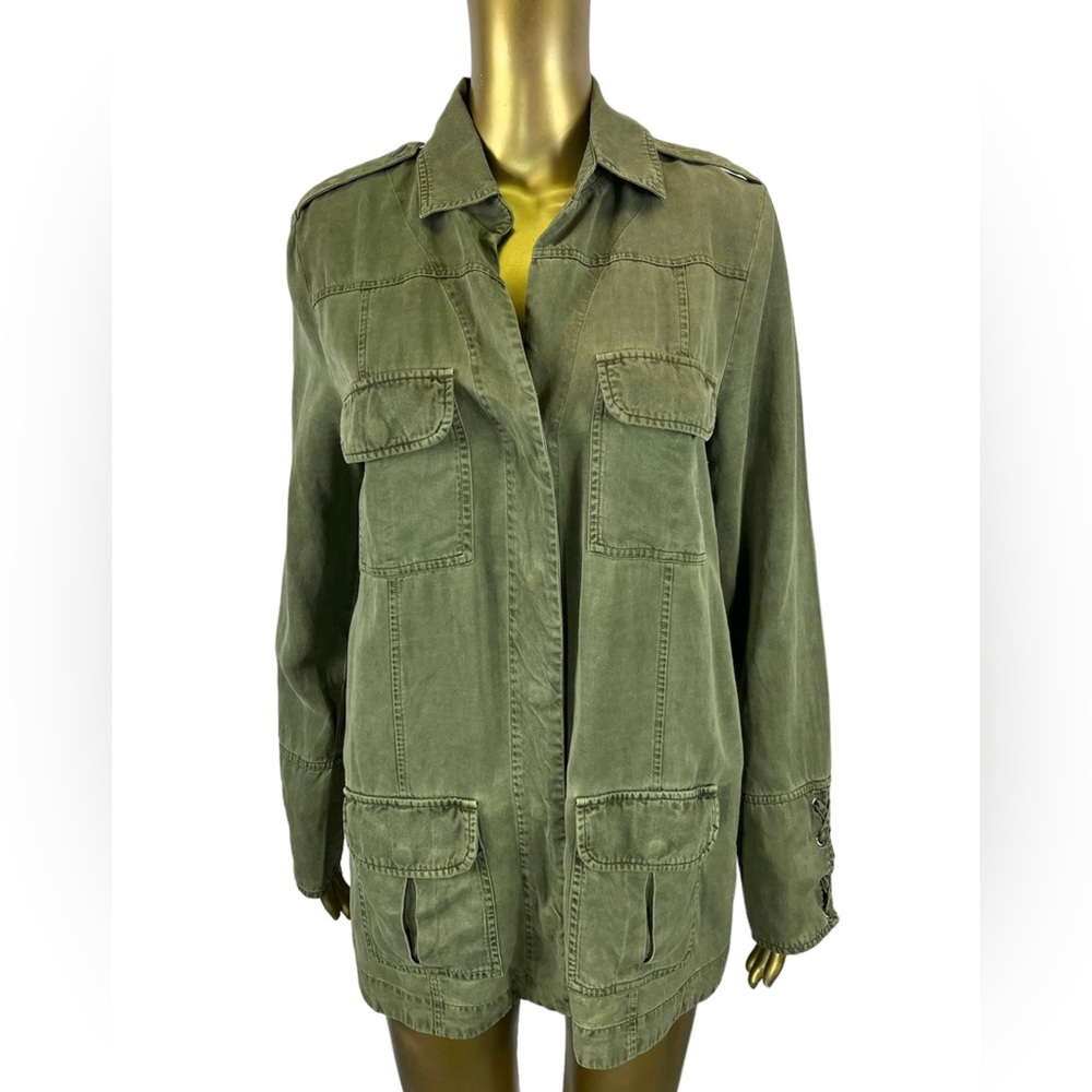 Willow & Clay Army Green Utility Jacket Medium Lightweight Tencel Blend
